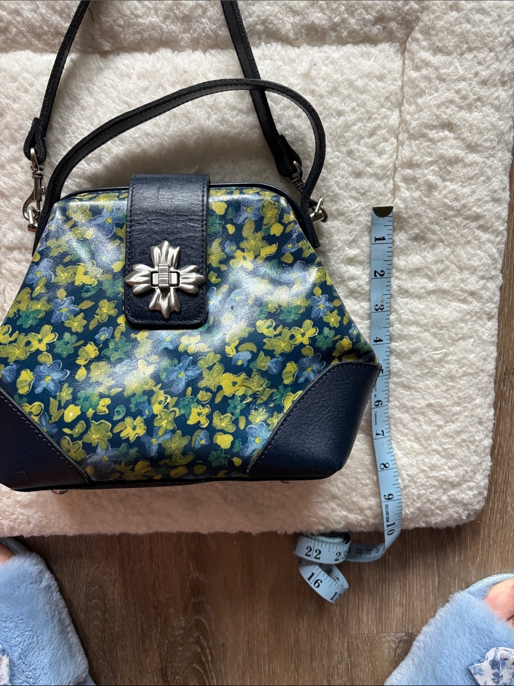 Patricia Nash Blue Floral Crossbody Bag with Yellow Accents - Picture 7 of 12